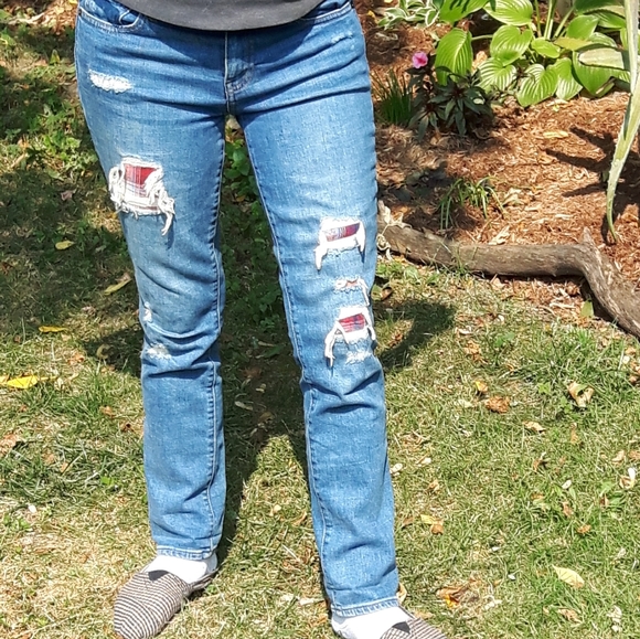 💜 size 26R Gap distressed plaid patched jeans 👖 - Picture 10 of 14